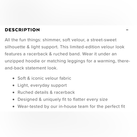 ALO Velour Glimmer Scoop Neck Bra sz M - Picture 8 of 8